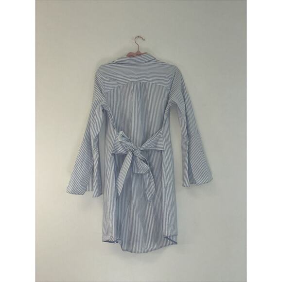 Button Up Dress STRIPE TIE WAIST SHIRT DRESS sz sm PINSTRIPE Cotton Bow American - Picture 1 of 5